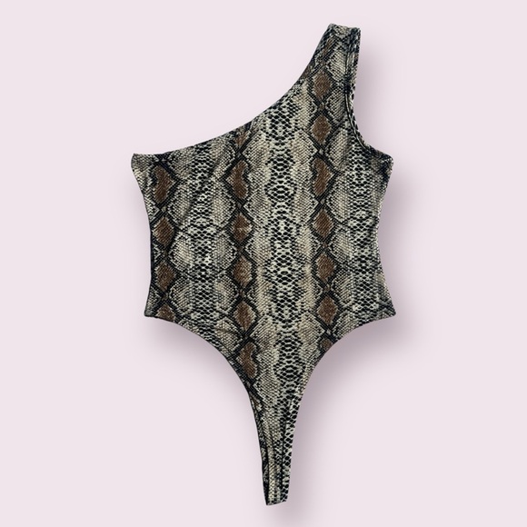 Tops - Snakeprint One Shoulder Tank Bodysuit Large